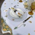 Rectangular centred tablecloth in cotton "Mimosas" white from Tissus Toselli