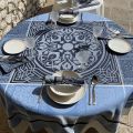 Rectangular Jacquard polyester tablecloth "Chamaret" marine  from "Sud Etoffe"