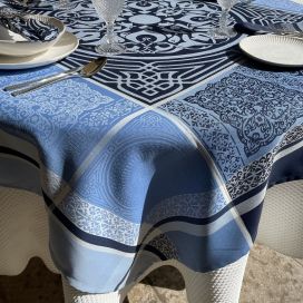 Rectangular Jacquard polyester tablecloth "Chamaret" marine  from "Sud Etoffe"