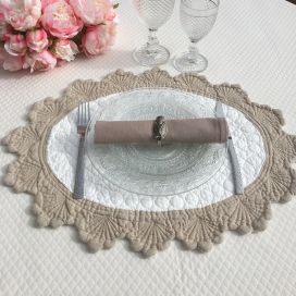 Oval  table mats "Boutis fashion", KASZER, off-white and linen color