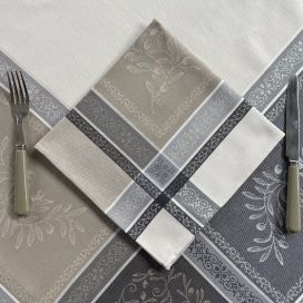 Jacquard table napkins "Olivia" grey and beige by Tissus Toselli