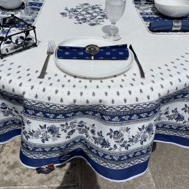 Rounb tablecloth in cotton "Avignon" blue and white by "Marat d'Avignon"