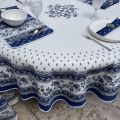 Rounb tablecloth in cotton "Avignon" blue and white by "Marat d'Avignon"