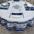 Rounb tablecloth in cotton "Avignon" blue and white by "Marat d'Avignon"