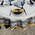 Nappe provençale ronde en coton "Avignon" bleue et jaune "Marat d'Avignon"