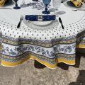 Rounb tablecloth in cotton "Avignon" blue and yellow by "Marat d'Avignon"