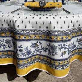 Nappe provençale ronde en coton "Avignon" bleue et jaune "Marat d'Avignon"