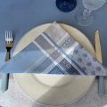 Jacquard table napkins "Lourmarin" blue and beige by Tissus Toselli