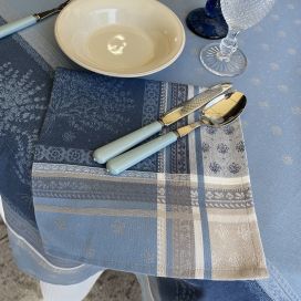 Serviette de table Jacquard "Lourmarin" bleu et beige, Tissus Toselli