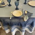 Square Jacquard tablecloth lavenders "Lourmarin" blue and beige, by Tissus Toselli