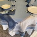 Nappe carrée Jacquard lavandes "Lourmarin" bleu et beige, Tissus Toselli