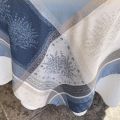 Nappe carrée Jacquard lavandes "Lourmarin" bleu et beige, Tissus Toselli