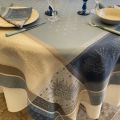 Nappe rectangulaire Jacquard lavandes "Lourmarin" bleu et beige, Tissus Toselli