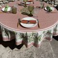 Round coated cotton tablecloth "Nyons" olives ocre, by Tissus Toselli