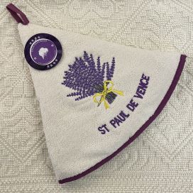 Embrodery round hand towel lavandes "Saint-Paul" ecru