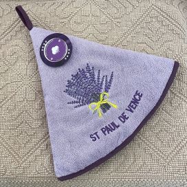 Embrodery round hand towel lavandes "Saint-Paul" mauve