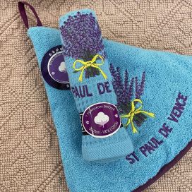 Embrodery kitchen or hand towel lavenders "Saint-Paul" turquoise