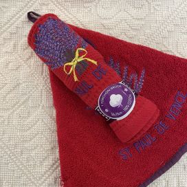 Embrodery kitchen or hand towel lavenders "Saint-Paul" red