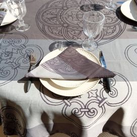 Rectangular Jacquard polyester tablecloth "Barcelone" grey from "Sud Etoffe"