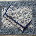 Quilted napkins poiuch and napkins "Fleurs des Champs" white and blue, by Valdrôme