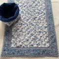 Quilted cotton table runner "Fleurs des Champs"" white and blue by Valdrôme