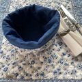 Quilted cotton basket "Fleurs des Champs"" white and blue by Valdrôme