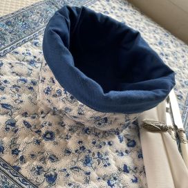 Quilted cotton basket "Fleurs des Champs"" white and blue by Valdrôme