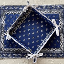 Coated cotton bread basket with laces, "Avignon" blue and white by "Marat d'Avignon"