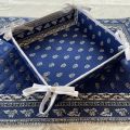 Coated cotton bread basket with laces, "Avignon" blue and white by "Marat d'Avignon"