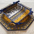 Coated cotton bread basket with laces, "Avignon" blue and yellow by "Marat d'Avignon"