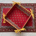 Coated cotton bread basket with laces, "Avignon" red and yellow by "Marat d'Avignon"