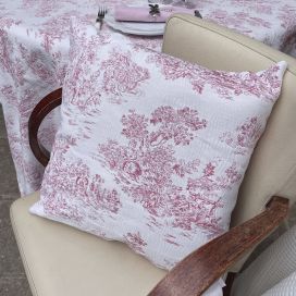 Housse de coussin Jacquard Toile de Jouy "Coraline" rose