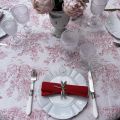 Damask Jacquard tablecloth Toile de Jouy "Coraline" pink