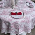 Damask Jacquard tablecloth Toile de Jouy "Coraline" pink