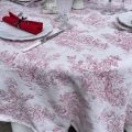 Damask Jacquard tablecloth Toile de Jouy "Coraline" pink