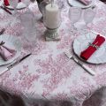 Damask Jacquard tablecloth Toile de Jouy "Coraline" pink