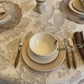 Damask Jacquard tablecloth Toile de Jouy "Coraline" beige