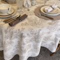 Damask Jacquard tablecloth Toile de Jouy "Coraline" beige