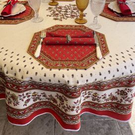 Nappe provençale ronde en coton "Avignon" jaune et rouge "Marat d'Avignon"