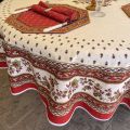 Nappe ronde en coton  enduit "Avignon" jaune et rouge "Marat d'Avignon"