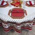 Nappe ronde en coton  enduit "Avignon" jaune et rouge "Marat d'Avignon"