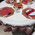 Nappe ronde en coton  enduit "Avignon" jaune et rouge "Marat d'Avignon"