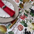 Round coated cotton tablecloth "Groseilles" white