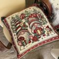 jacquard cushion cover "Lutins" red and green Tissus Tosseli