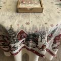 Jacquard table runner "Lutins" red and green byTissus Tosseli