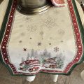 Jacquard table runner "Lutins" red and green byTissus Tosseli