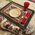 Nappe Jacquard "Lutins" rouge et vert Tissus Tosseli