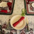 Jacquard tablecloth "Lutins" green and red, Tissus Toselli