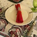 Jacquard tablecloth "Lutins" green and red, Tissus Toselli