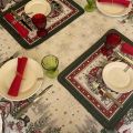 Jacquard tablecloth "Lutins" green and red, Tissus Toselli